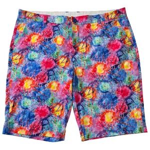 Hreski Mens 10" Golf Shorts 38 Multicolor Paint Splatter Watercolor Loud Casual
